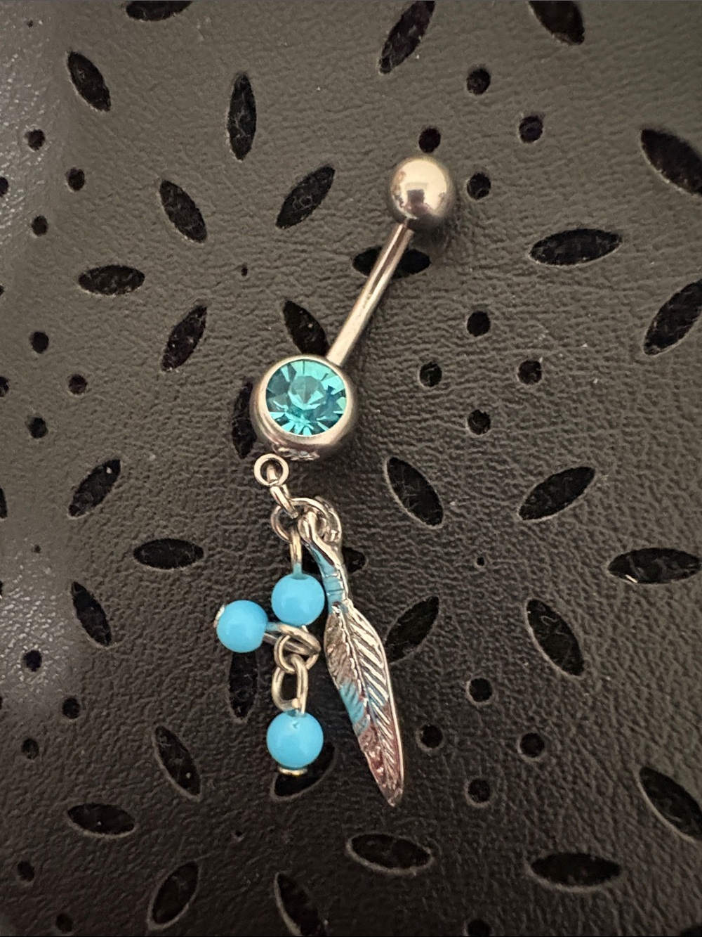 Turquoise Feather Dangle Navel Ring - Women Jewelry